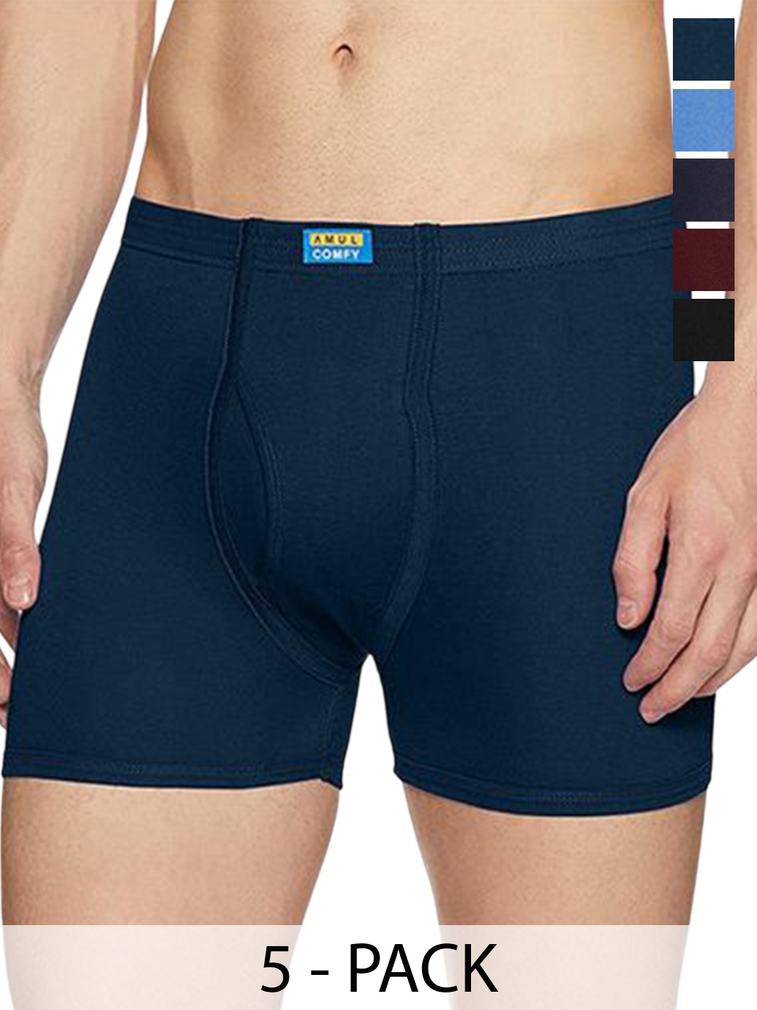 

AMUL COMFY Men Pack Of 5 Breathability Trunks Comfy-Plain-Trunk-IE, Blue