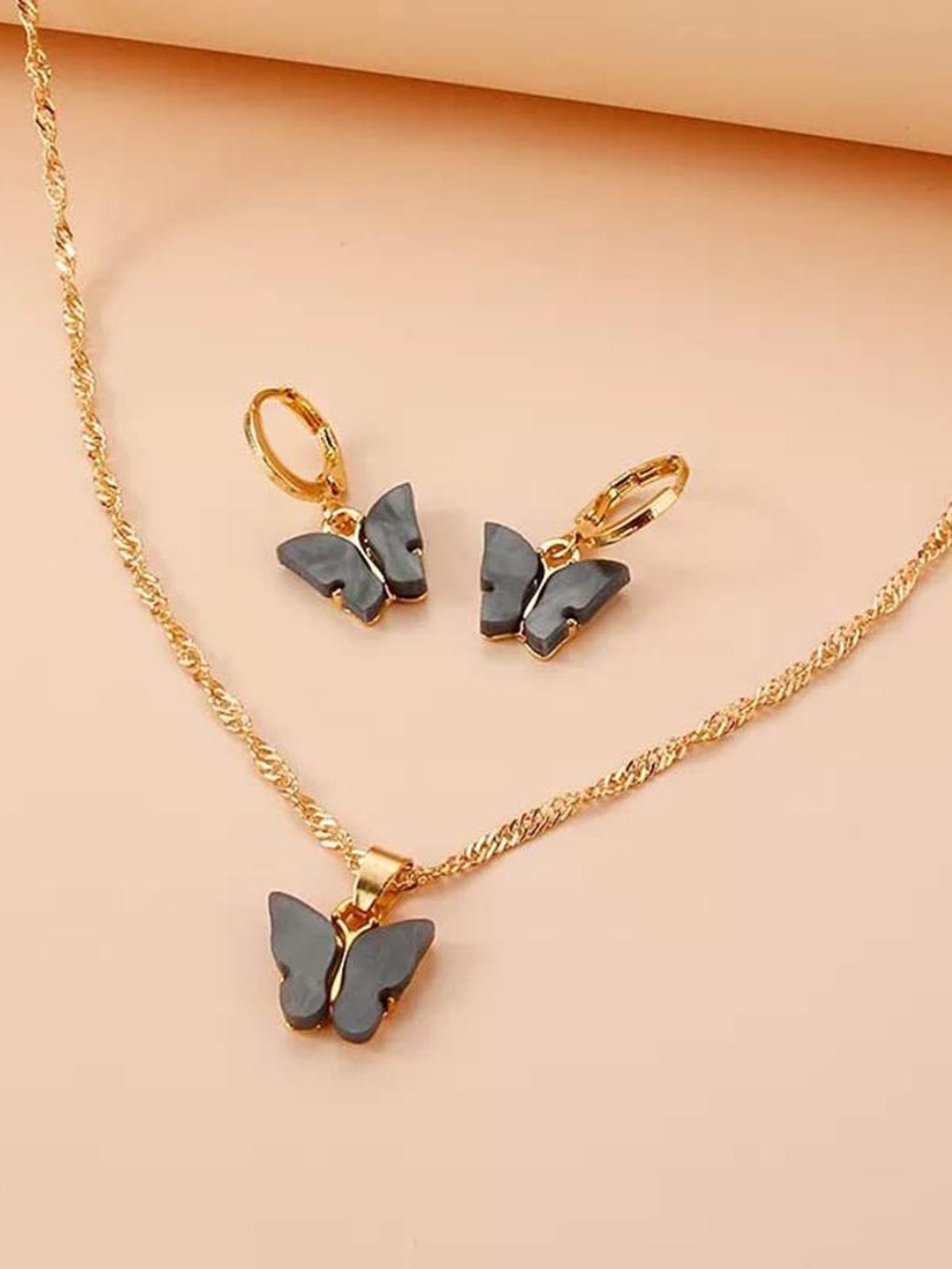 

SUNHARI Stone Studded Butterfly Design Jewellery Set, Gold
