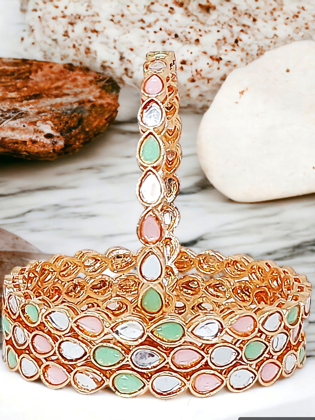 

CHRISHAN Set Of 4 Gold-Plated Stone-Studded Bangles, Rose