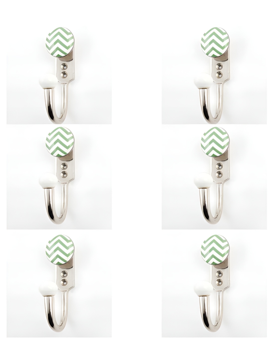 

IndianShelf Green & White 6 Pieces Ceramic Stripped Wall Hooks