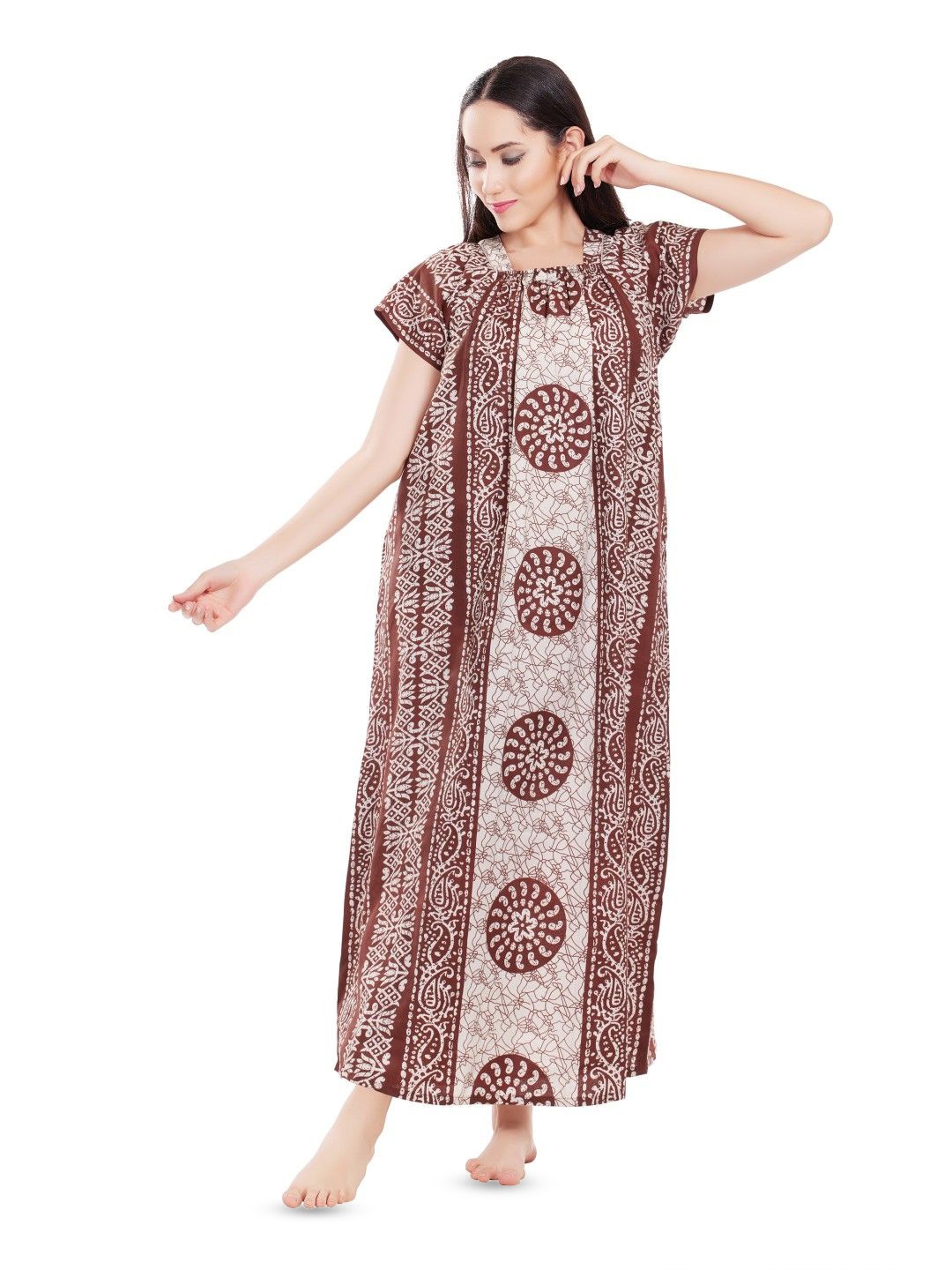 

Zionity Women Printed Maxi Nightdress, Brown