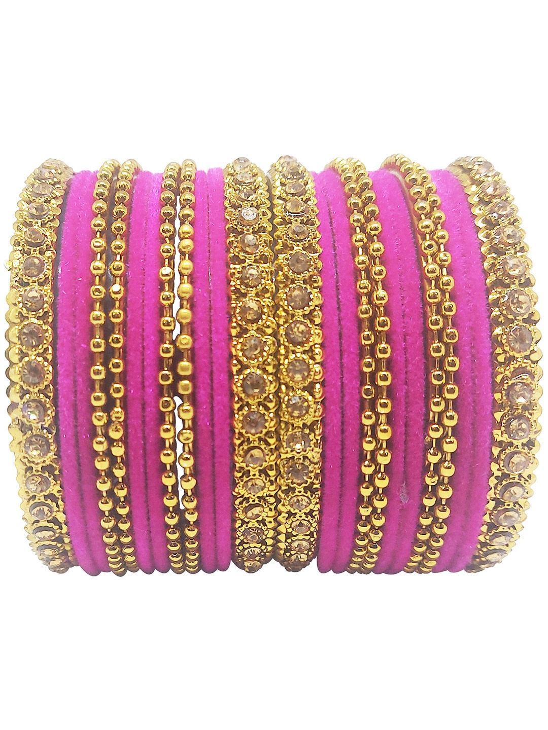 

CHRISHAN Set Of 24 Stone Studded & Beaded Bangles, Gold