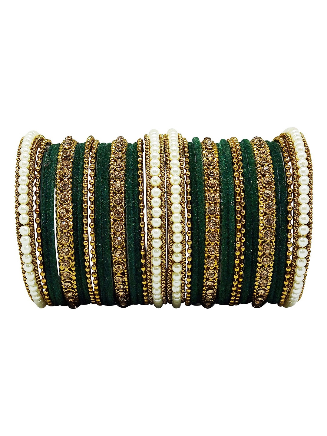 

CHRISHAN Set Of 32 Stones-Studded & Beaded Bangles, Gold
