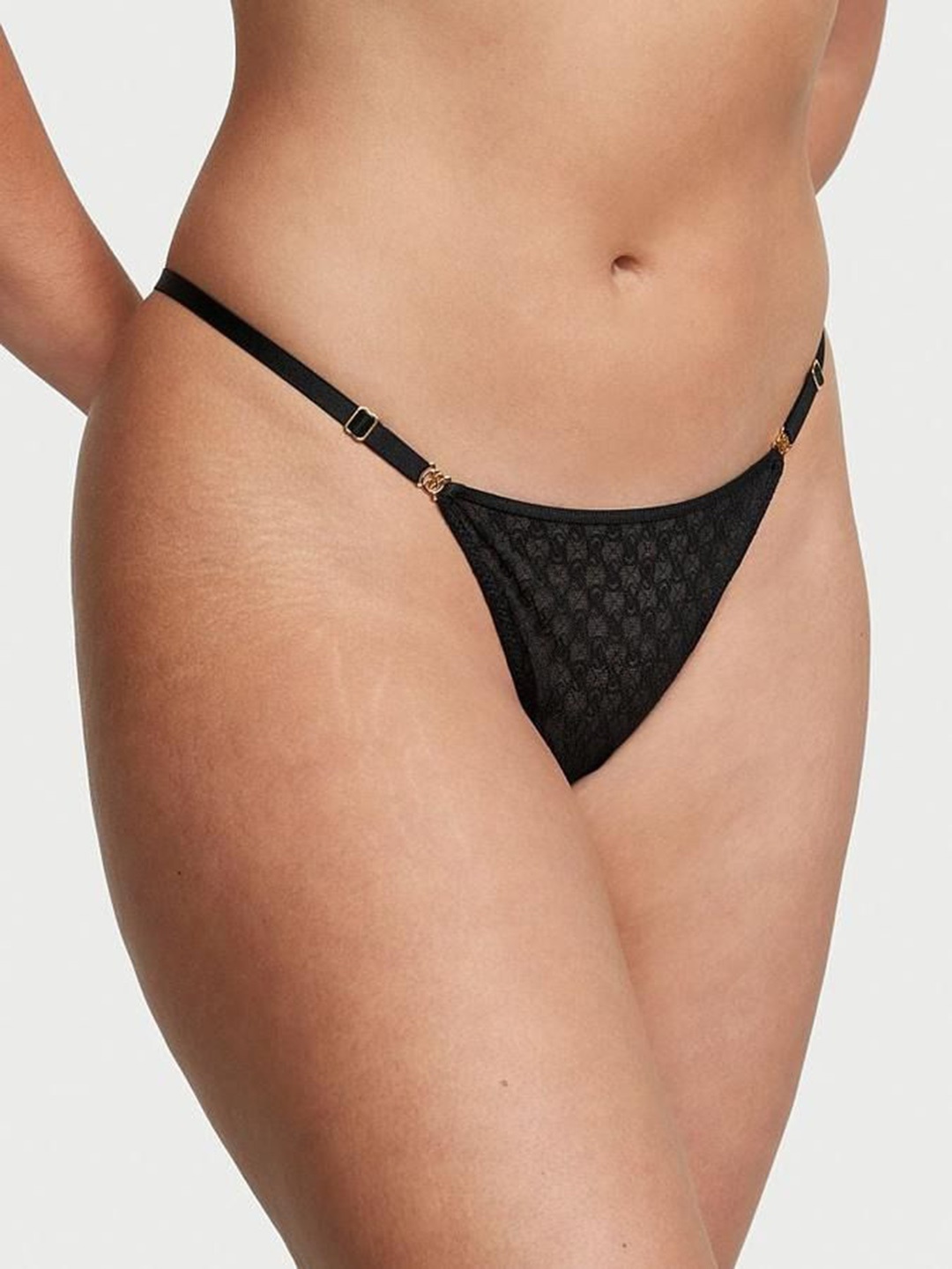 

Victoria's Secret Lace Adjustable String Thong Briefs, Black