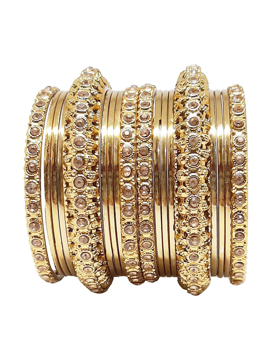 

CHRISHAN Set Of 18 Gold-Plated Stone Studded Bangles