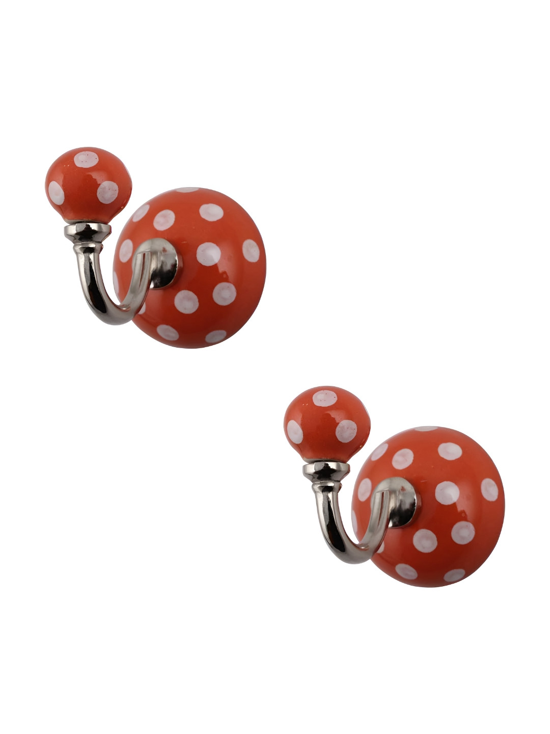 

IndianShelf Silver-Toned & Red 2 Pieces Dotted Printed Ceramic Wall Hooks