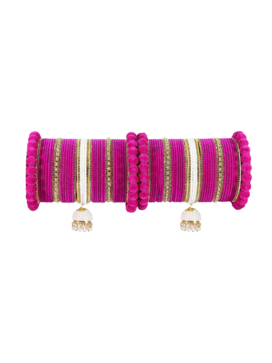 

ZULKA Set of 70 Traditional Metal Bangles Traditional Bridal Chuda with Pearls, Yellow
