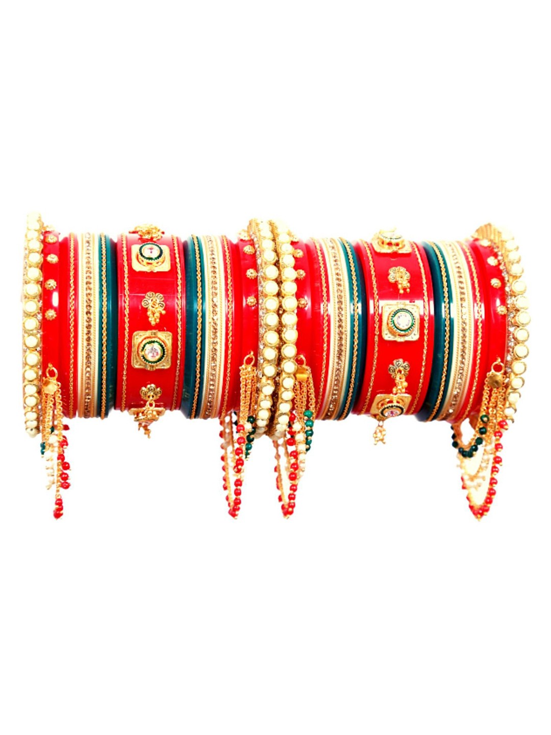 

Align Set Of 2 Gold-Plated Stones-Studded & Beaded Chuda Bangles
