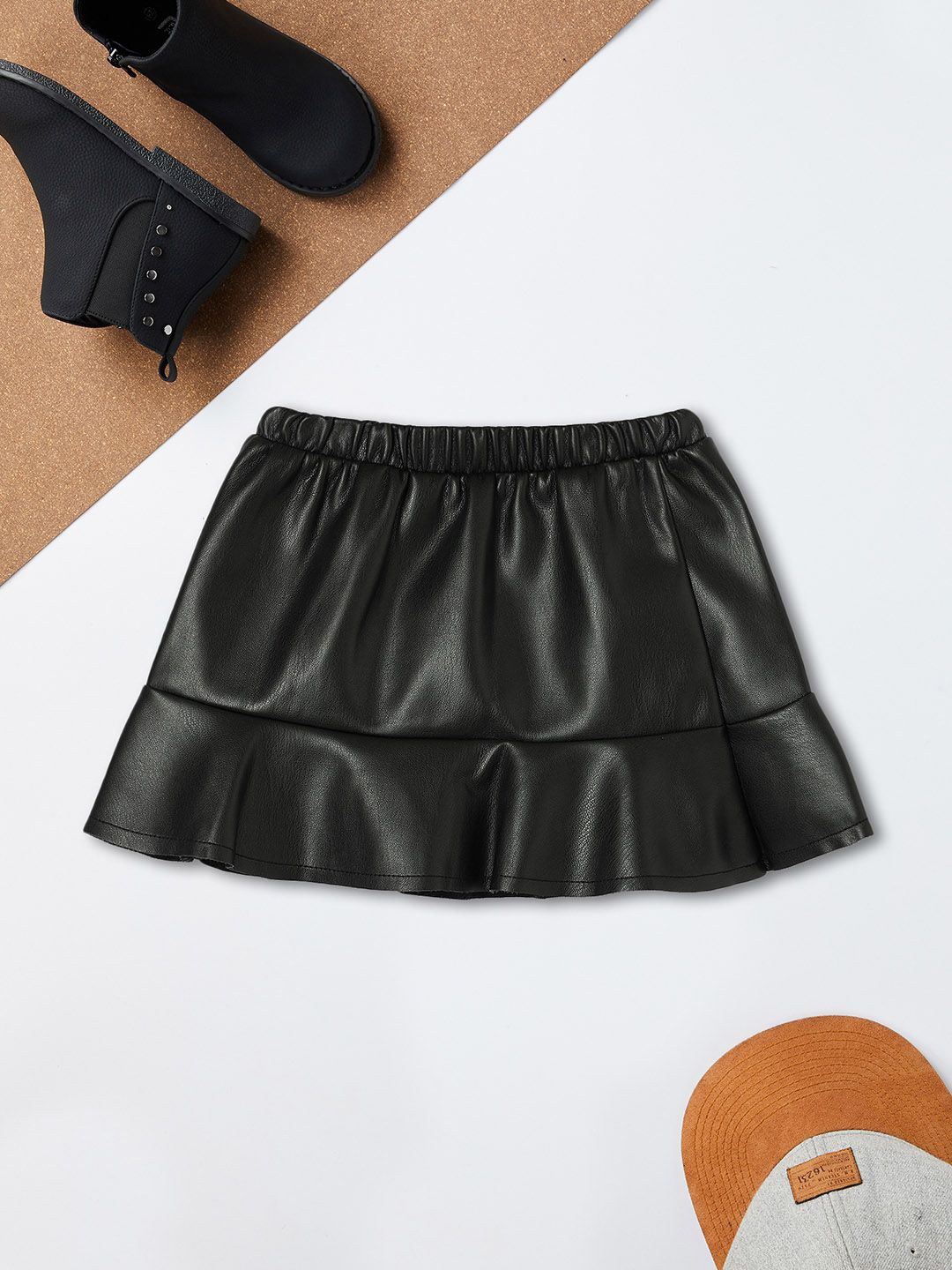 

max Girls Fux Leather A-Line Mini Skirt, Black