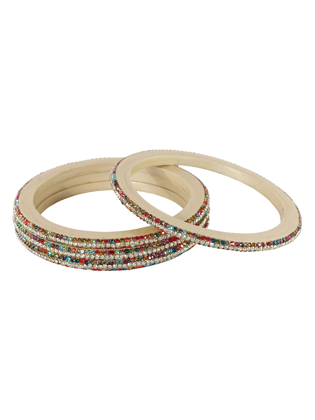 

ZULKA Set of 4 Traditional Lace Bangles with Golden Zircon Diamond Stone Studded Bangles, Multi