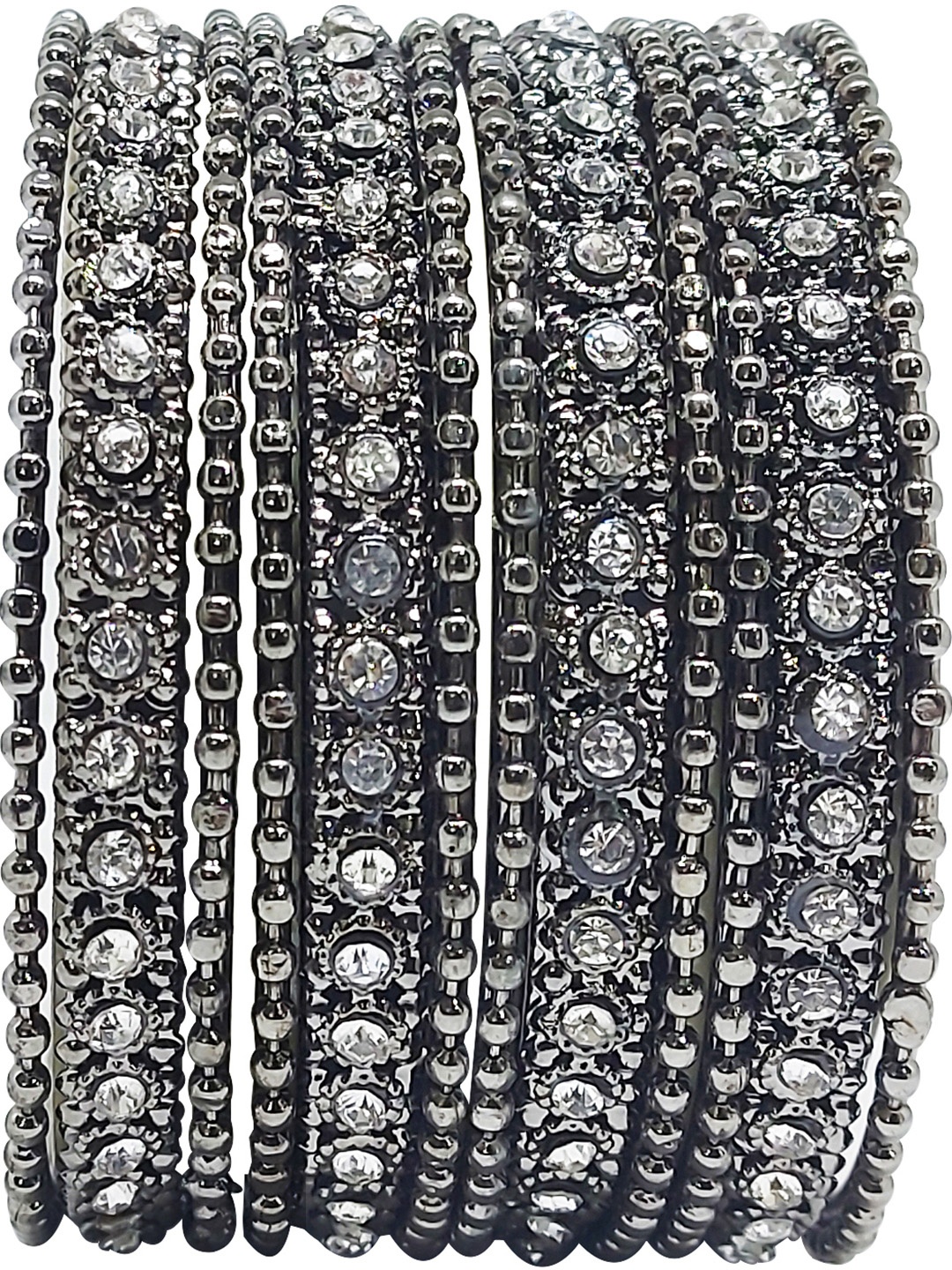 

CHRISHAN Set Of 11 Stone-Studded Metal Bangles, Black