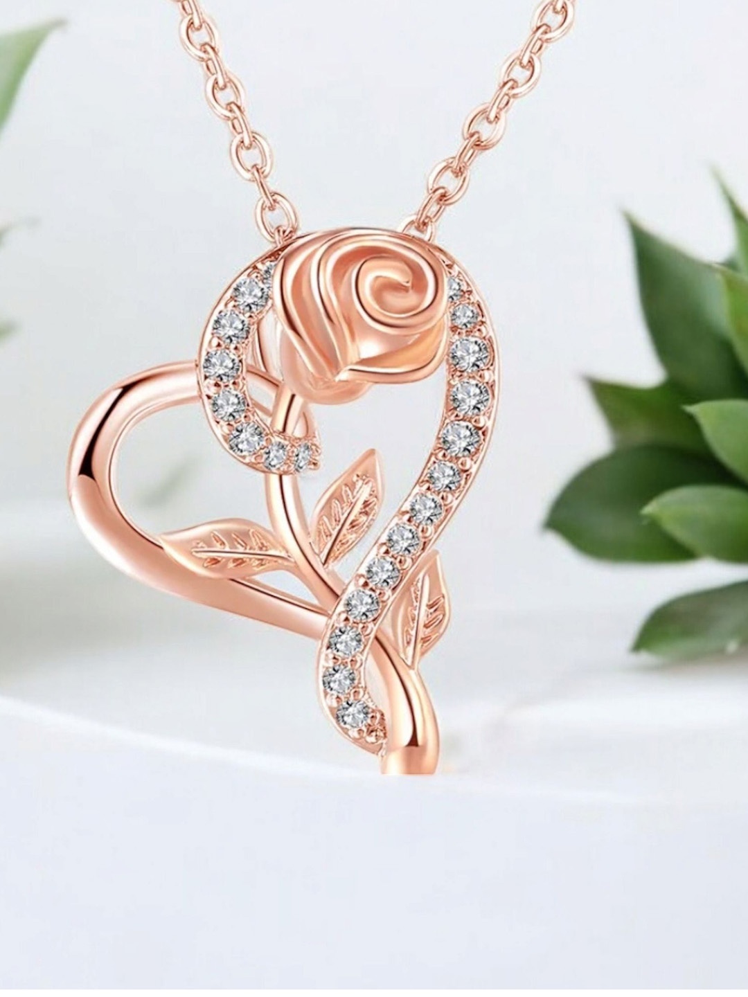 

Nilu's Collection Rose Gold-Plated Heart Shaped Pendants with Chains