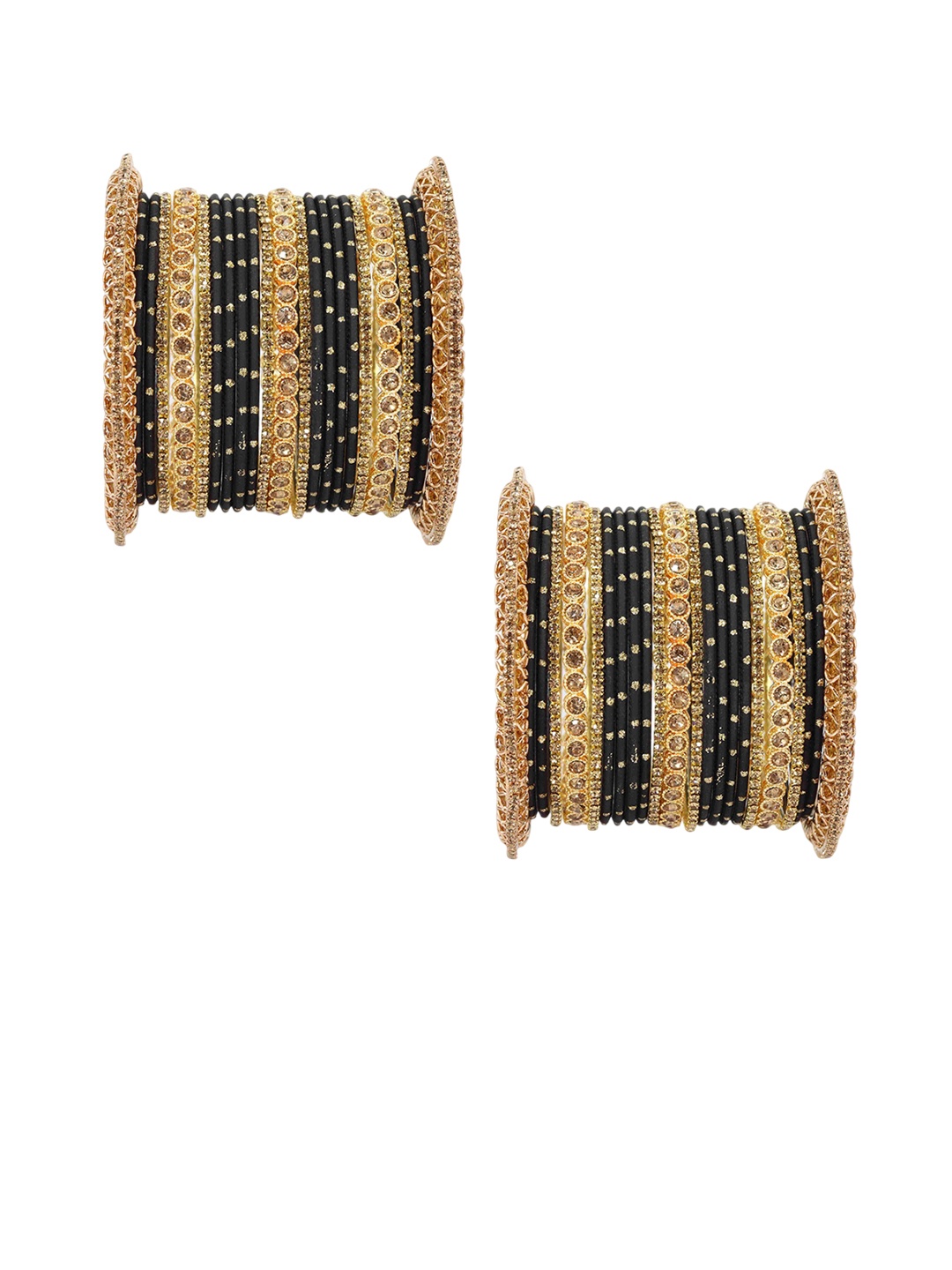 

ZULKA Set of 46 Zircon Gemstone Studded Zari Dotted Metal Bangles, Gold