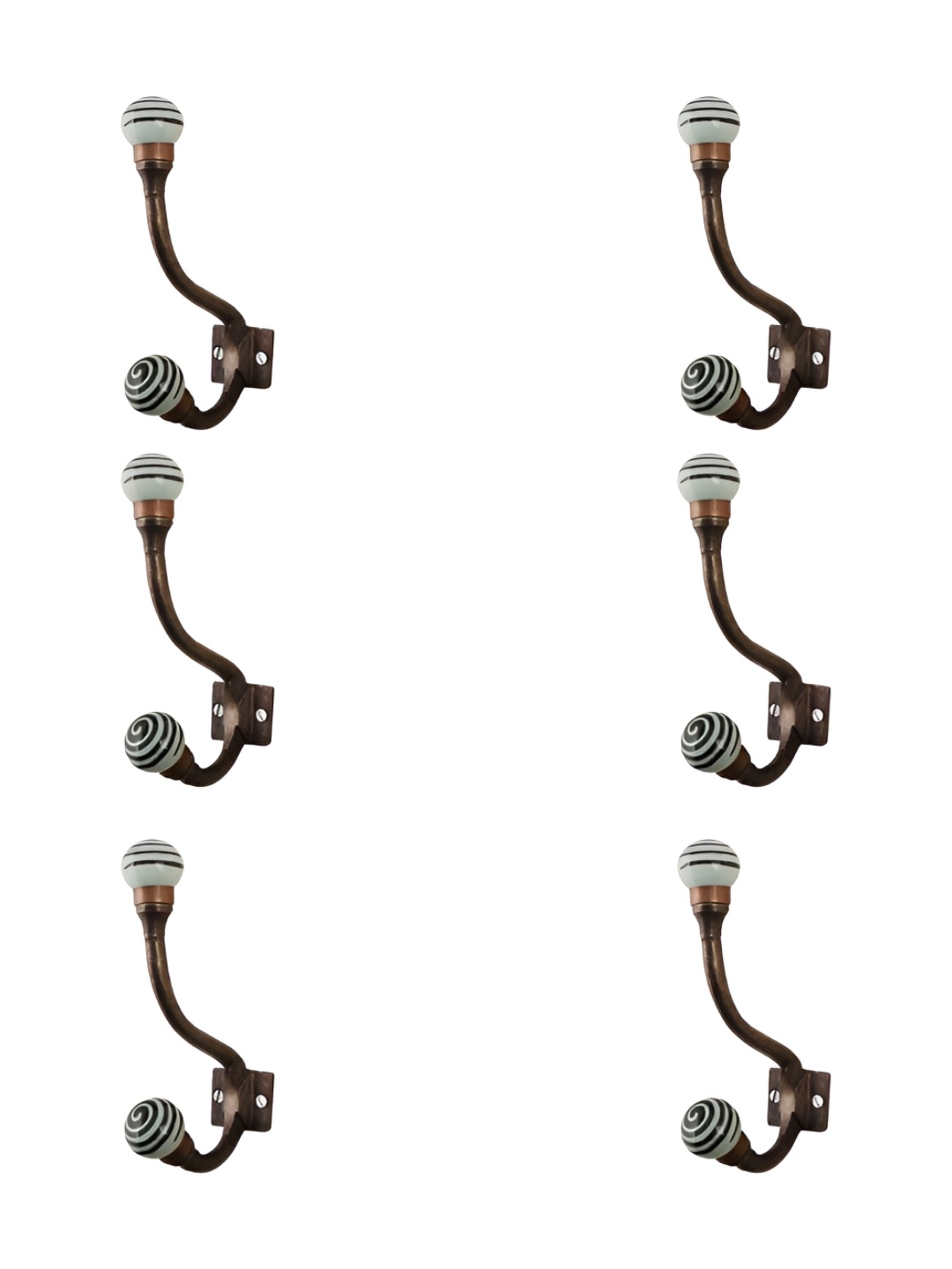 

IndianShelf Green & Black 6 Pieces Ceramic Strip Wall Mounted Hooks Door Hanger