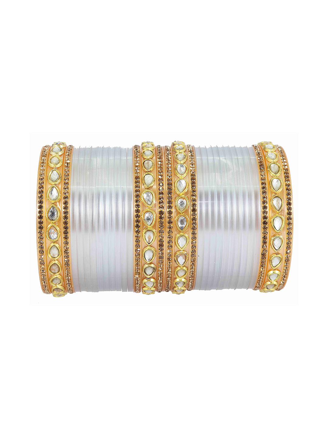 

ZULKA Set of 32 Oval Beads Or Zircon Gemstone Studded Bangle, White