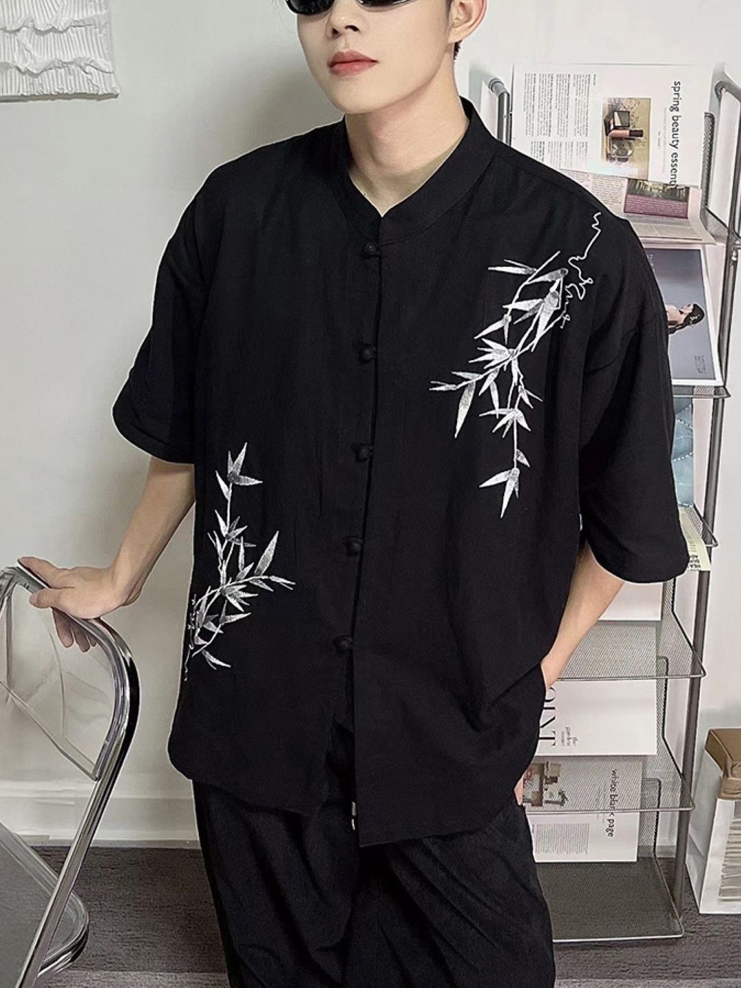 

HERE&NOW Men Original Floral Printed Oversized Casual Shirt, Black