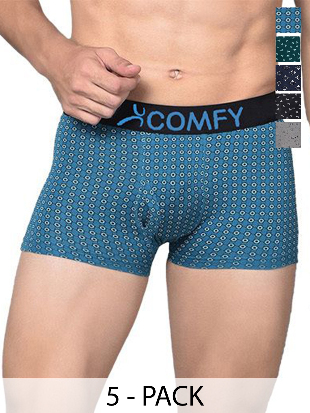 

AMUL COMFY Pack Of 5 Assorted Pure Cotton Trunks - Comfy-Printed-Trunk-OE-5-75, Blue