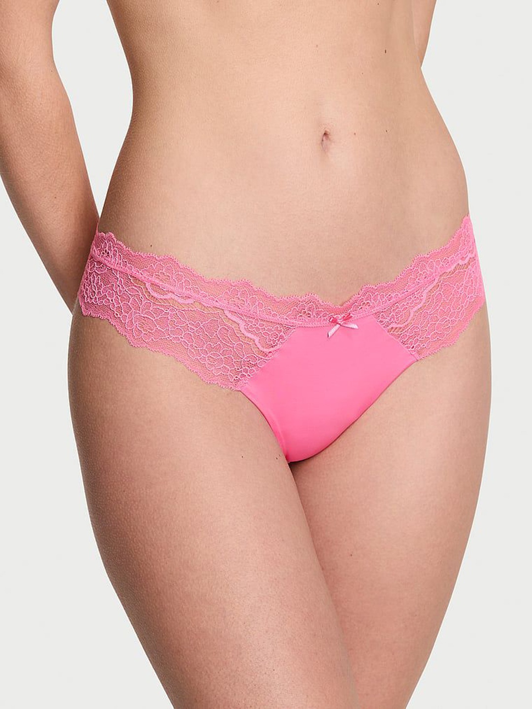 

Victoria's Secret Lace-Trim Low Rise Thong Brief, Pink