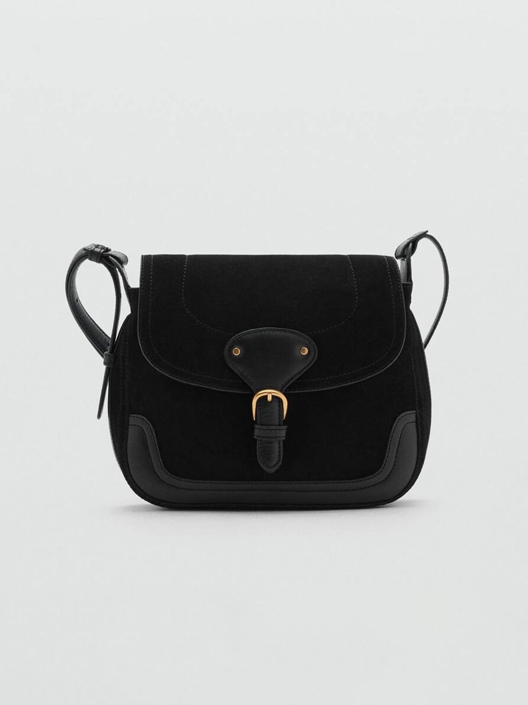 

MANGO Buckle Detailed Leather Structured Shoulder Bag, Black