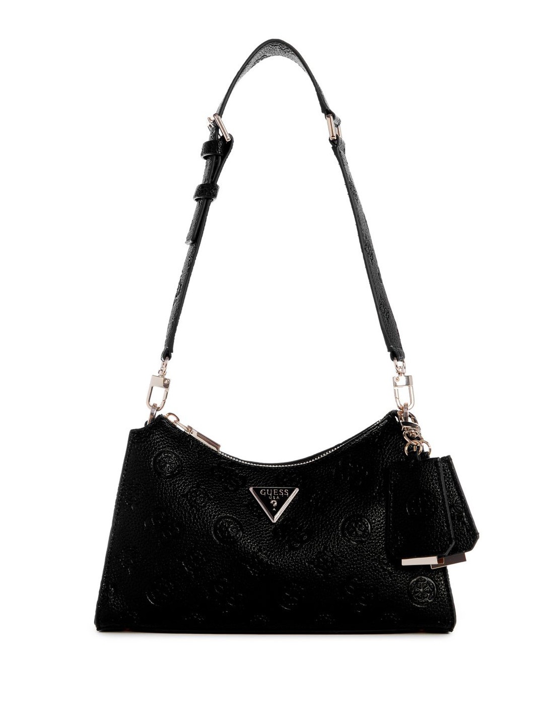 

GUESS Women Self Design Textured Half Moon Shoulder Bag Comes With Pouch, Black