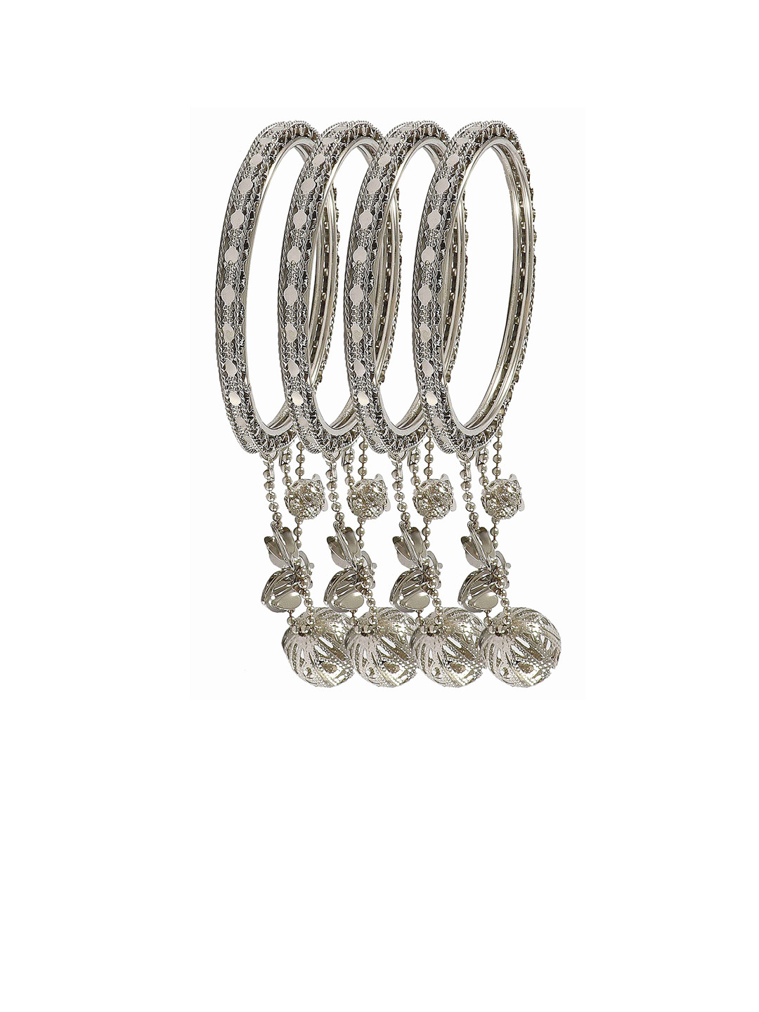 

ZULKA Set of 4 Silver-Plated Ball Chain Detail Latkan Bangles