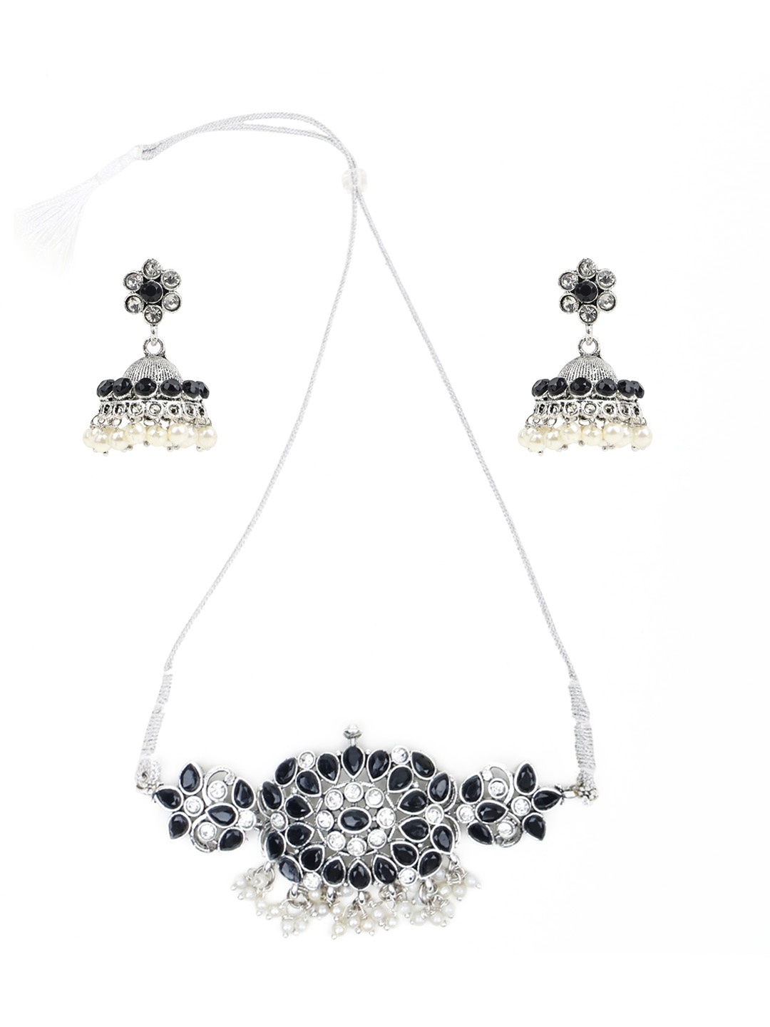 

SUNHARI Silver-Plated Oxidised Jewellery Set, Black