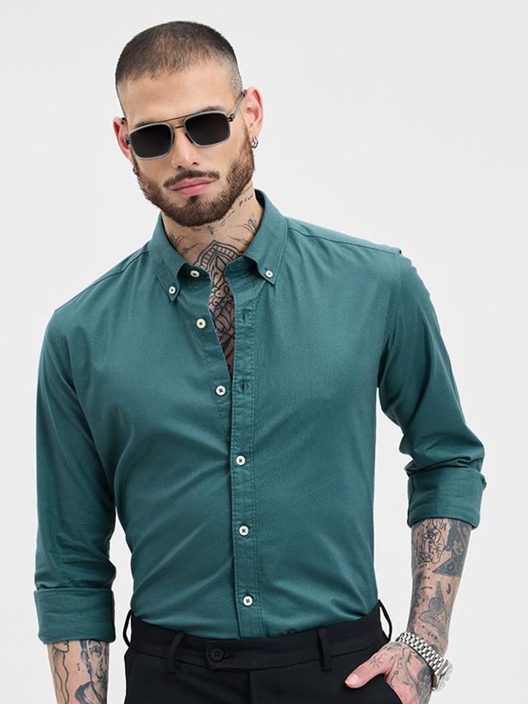 

Snitch Men Smart Slim Fit Opaque Formal Shirt, Teal