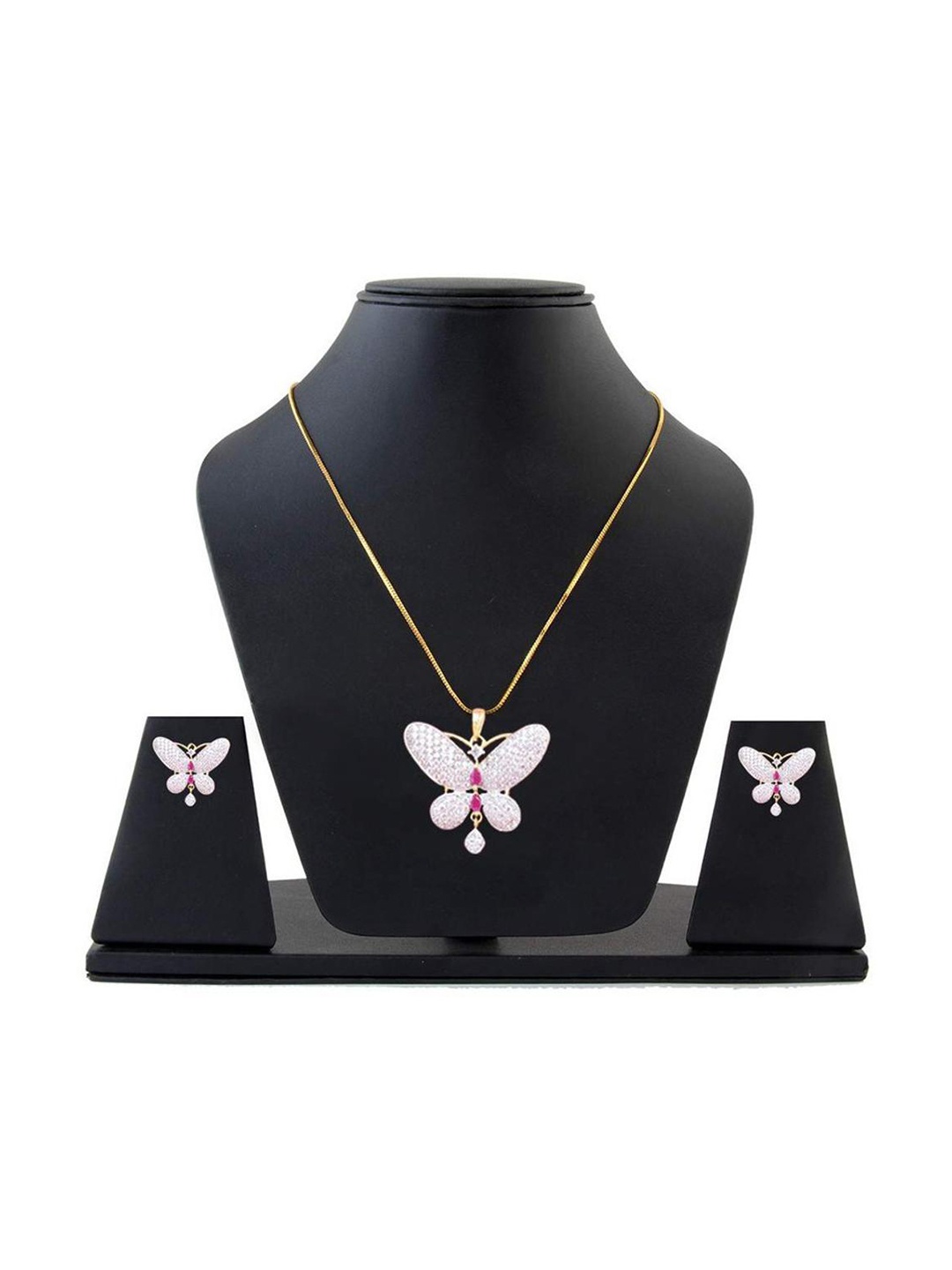 

SUNHARI Gold-Plated Stone Studded Butterfly Design Jewellery Set