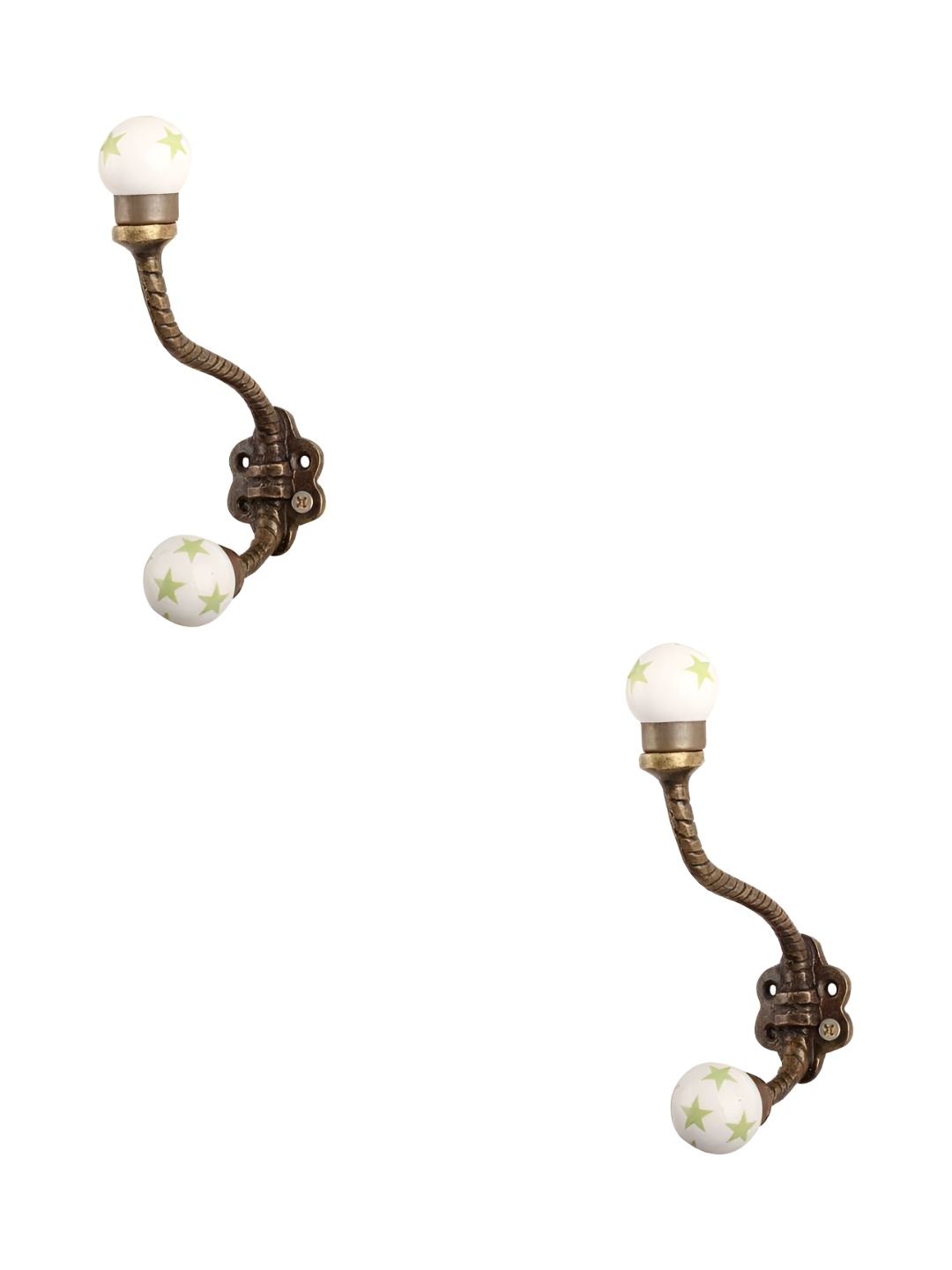 

IndianShelf Gold-Toned & White 2 Pieces Star Printed Ceramic Wall Hooks
