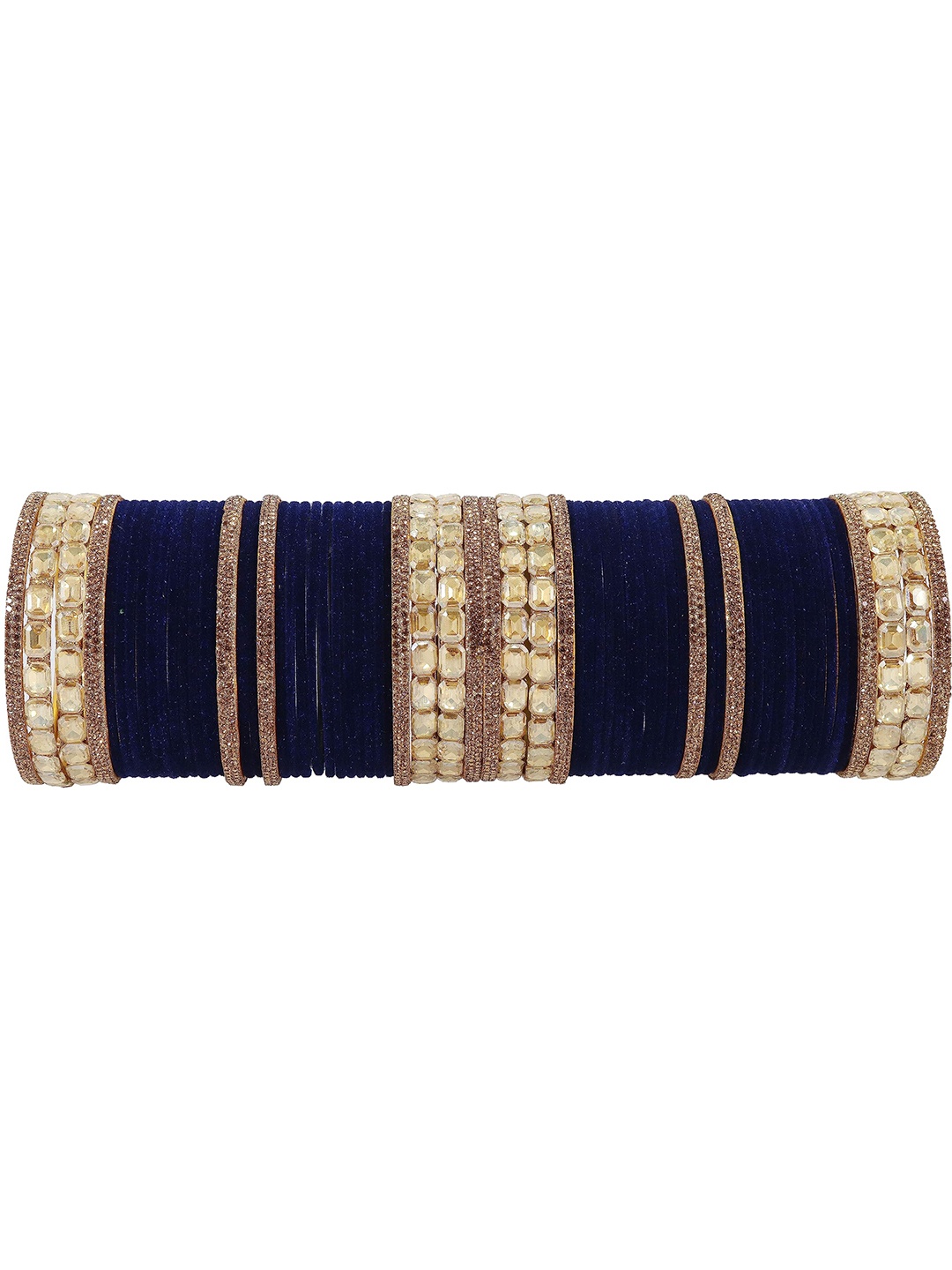 

ZULKA Set of 68 Metal with Zircon Gemstone and Velvet Studded Bangles I, Gold