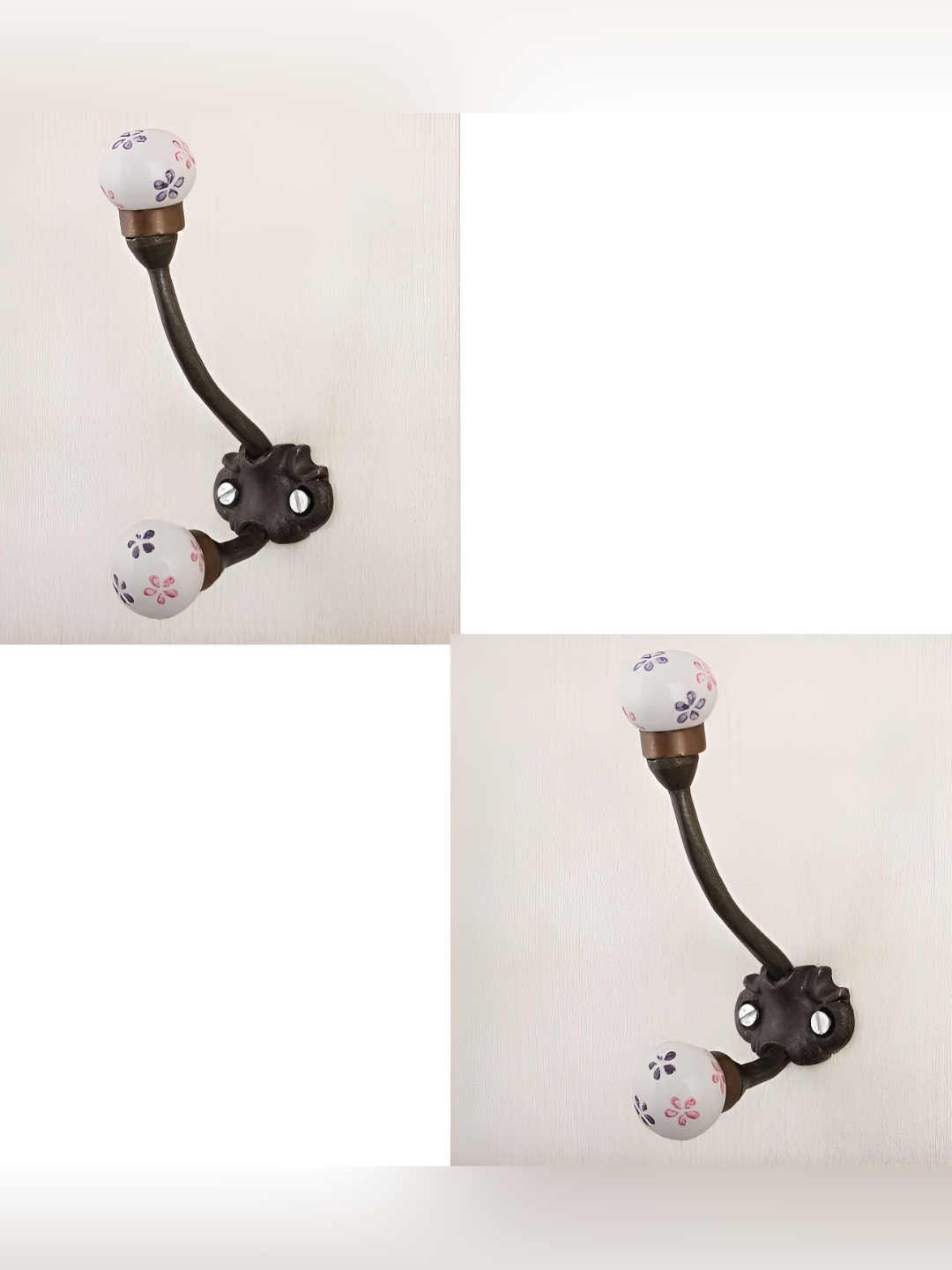 

IndianShelf Black & White 2 Pieces Floral Printed Ceramic Wall Hooks