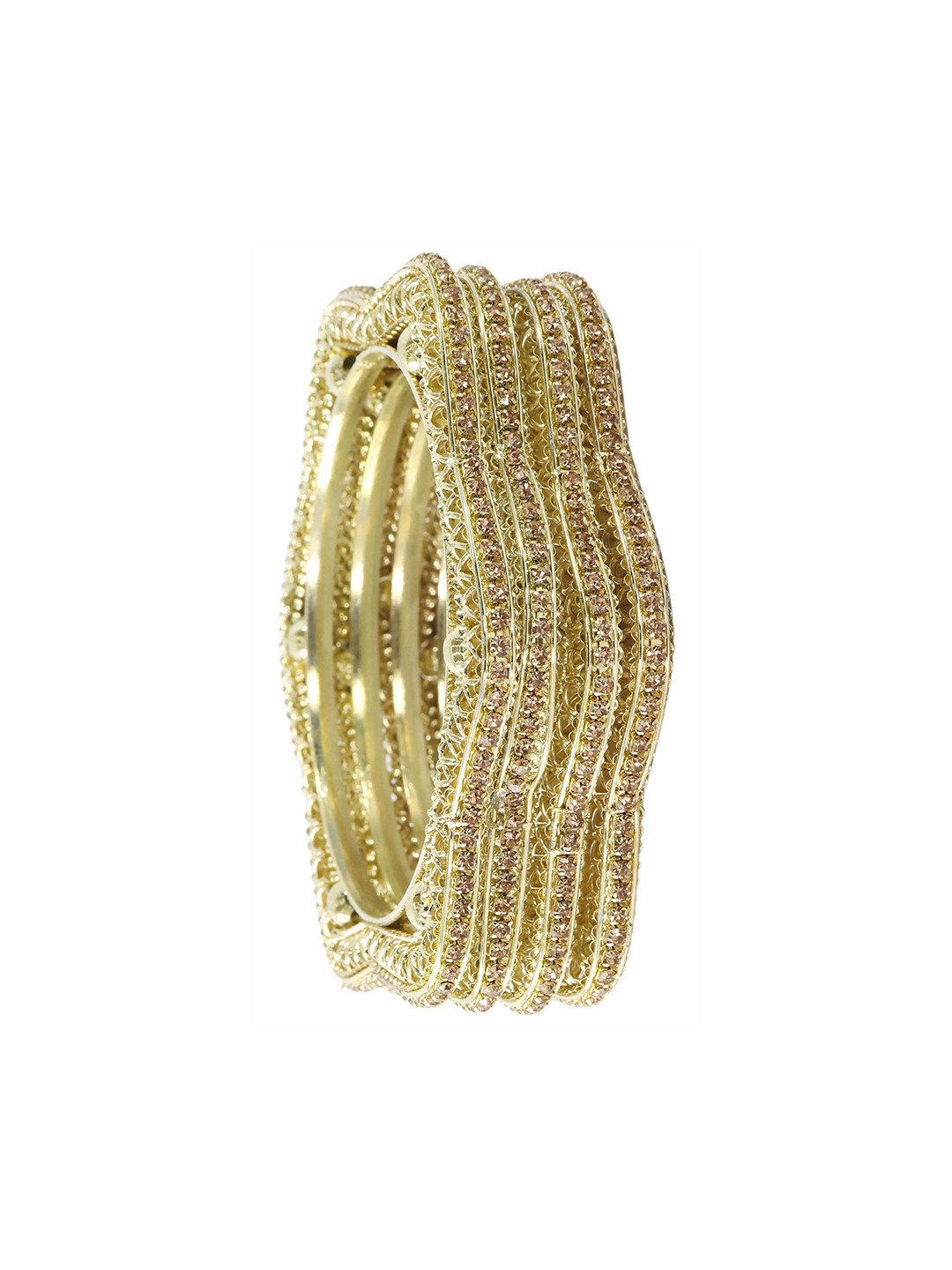 

ZULKA Set Of 4 Gold-Plated CZ Stone-Studded Bangles