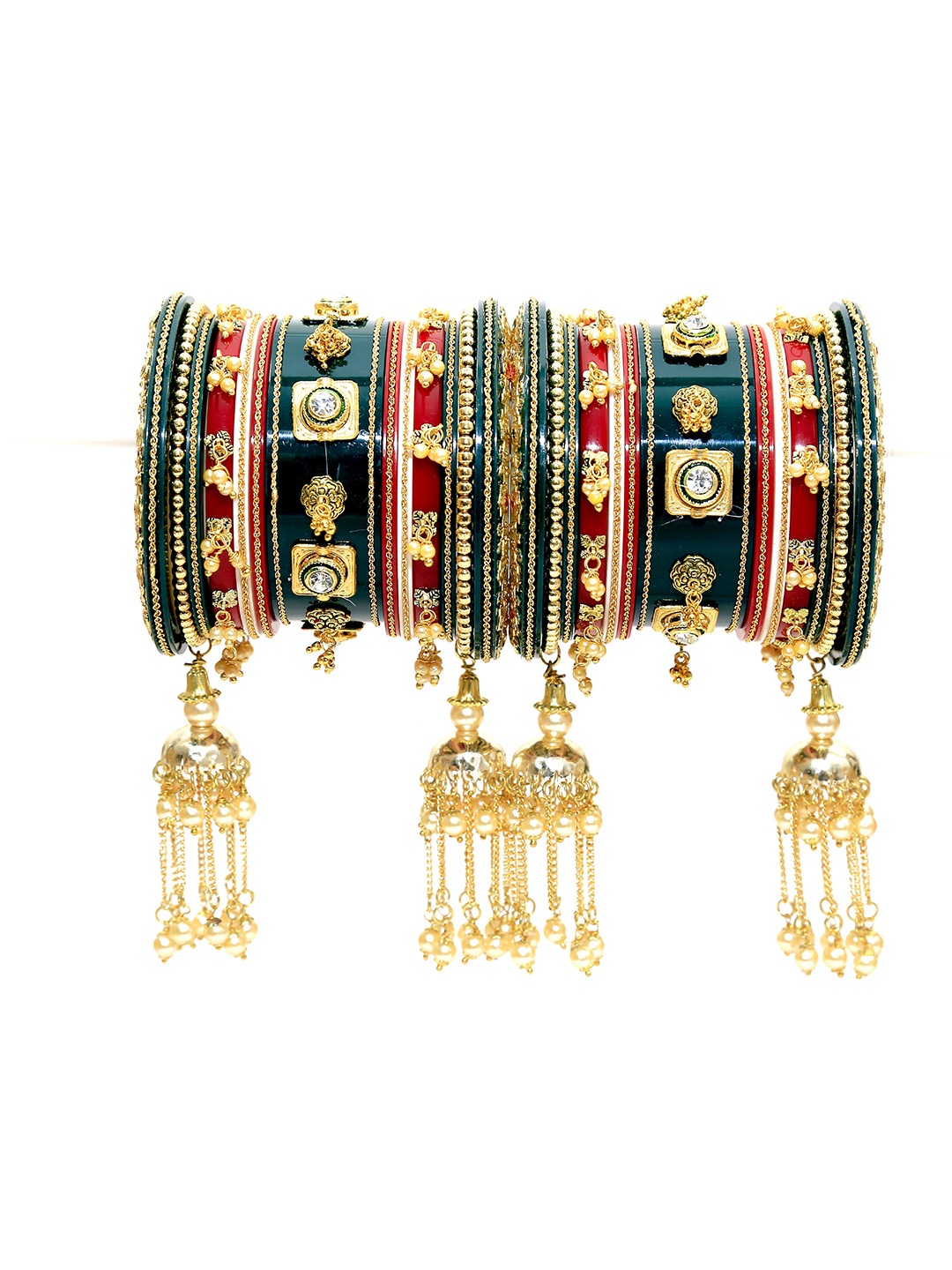 

Align Set Of 2 Gold-Plated Stone Studded & Beaded Chuda Bangles