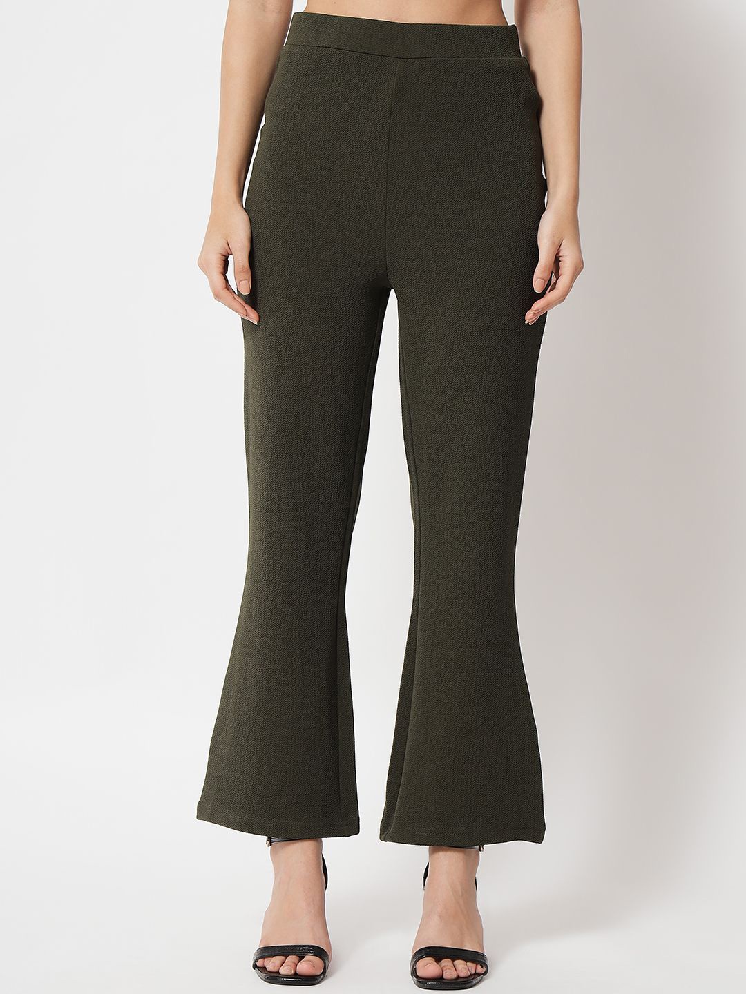 

BAESD Women Slim Fit High-Rise Bootcut Trousers, Green