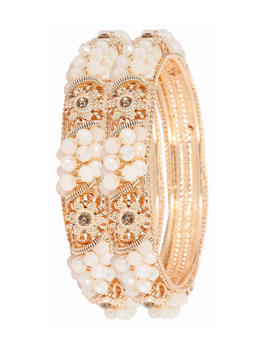 

ZULKA Set Of 2 Zircon Gemstone Studded Bangles, Gold