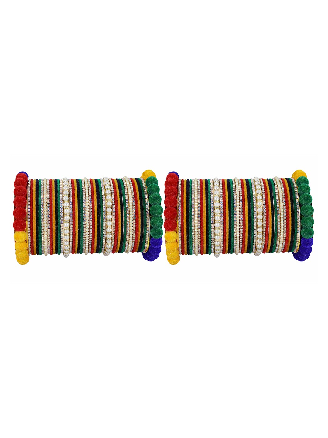 

ZULKA Set of 26 Non-Precious Metal Zircon Gemstone Latkan Bangle, Multi
