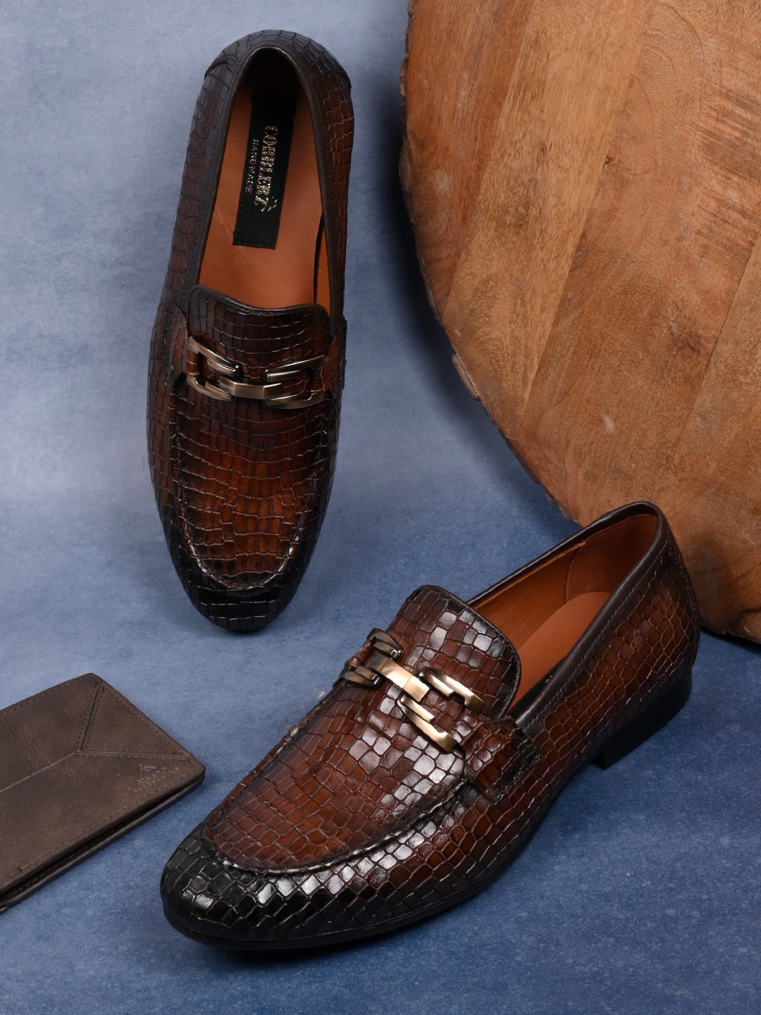 

Cobblerz Men Printed Leather Loafers, Tan