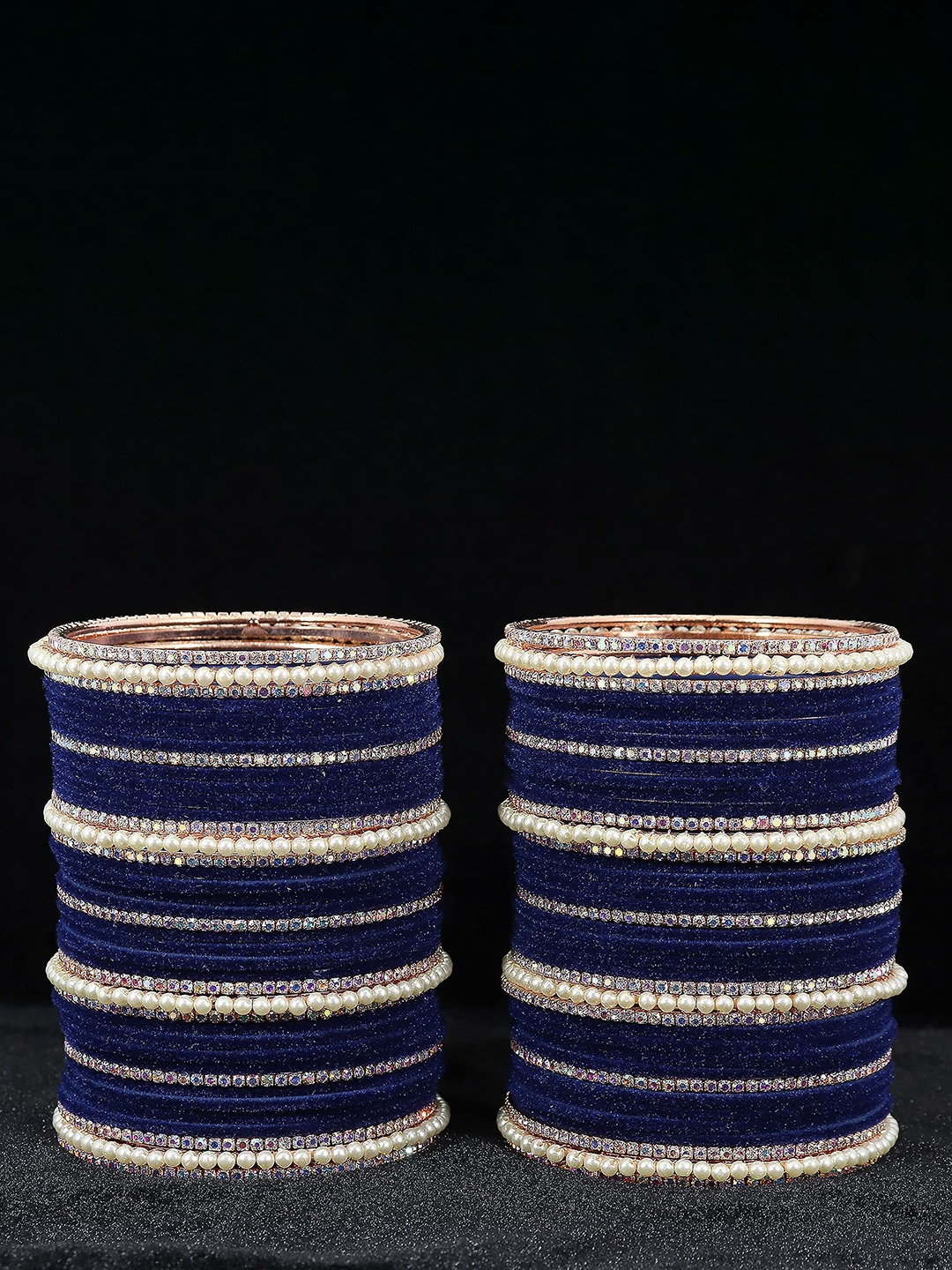 

ZULKA Set of 78 Women Metal Cubic Zirconia & Velvet Bangles, Multi