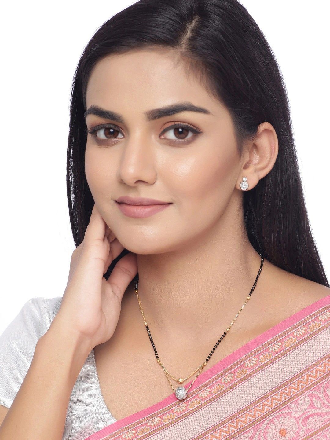 

SUNHARI Gold-Plated Artificial Stones and Beads Mangalsutra
