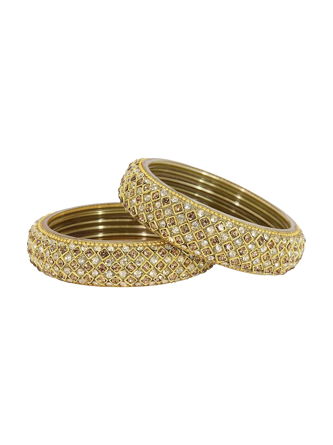 

ZULKA Pack Of 2 Gold Plated Glass Zircon Stone Beaded Kada Bangles
