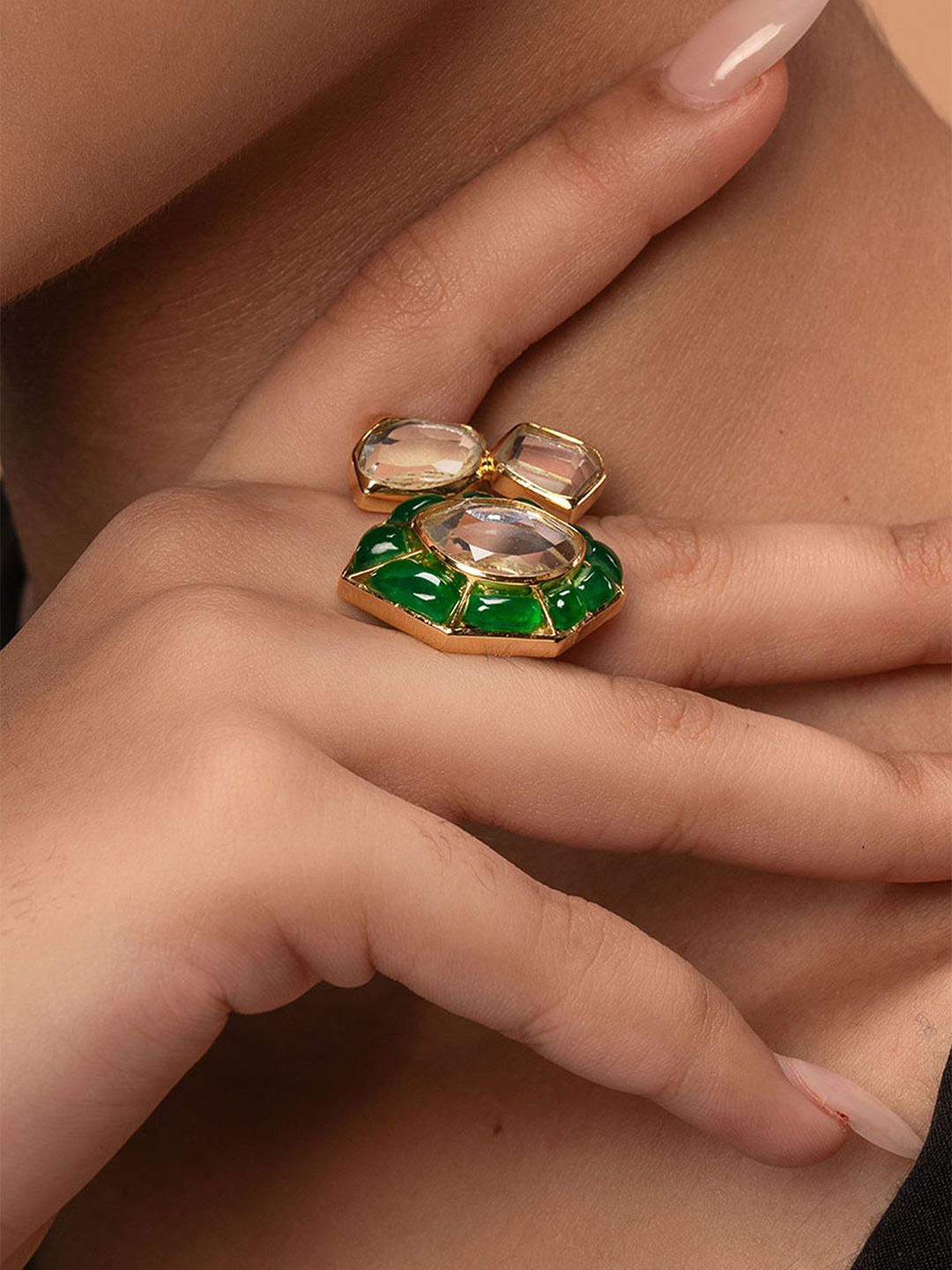 

Isharya Fiesta 18K Gold Plated Emerald Finger Ring