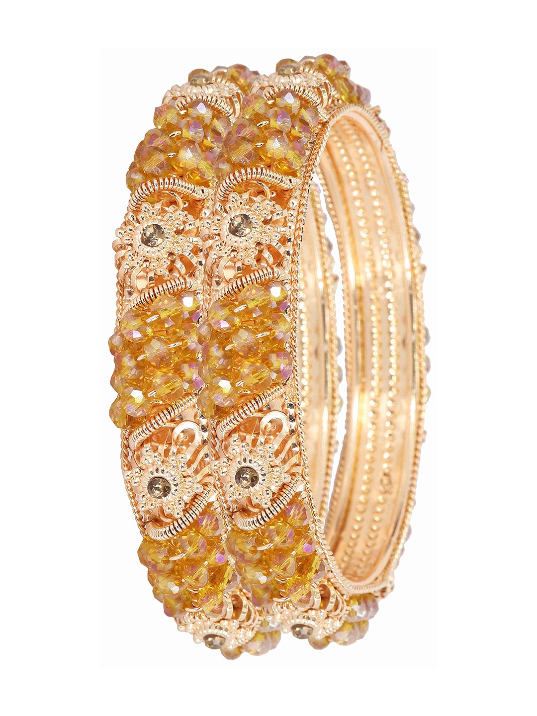 

ZULKA Set Of 2 Gold-Plated CZ-Studded & Beaded Bangles