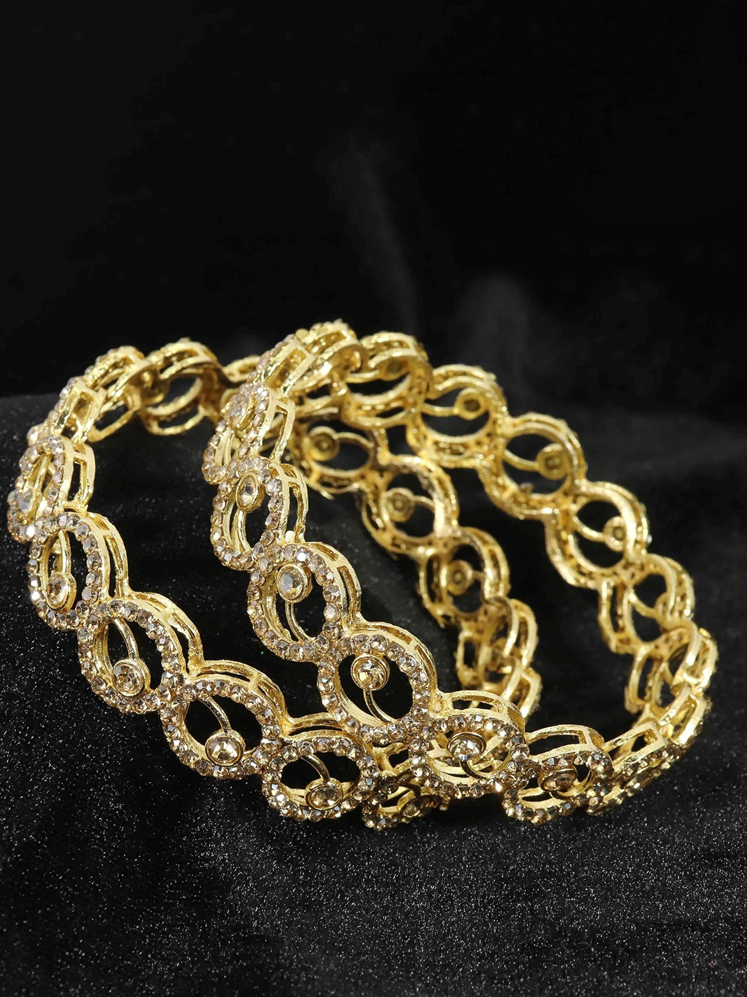 

ZULKA Set of 2 Women Gold Plated Stone Studded Metal Bangles