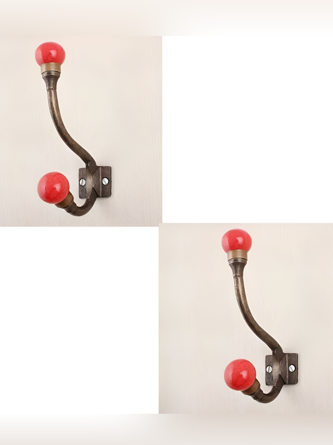 

IndianShelf Red & Gold Toned 2 Pieces Ceramic Crackle Wall Hooks