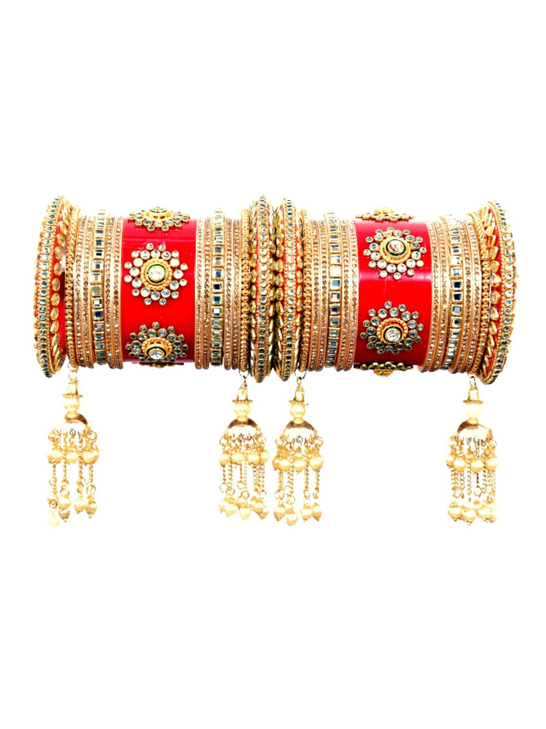 

Align Set Of 2 Gold-Plated Stones-Studded & Beaded Chuda Bangles