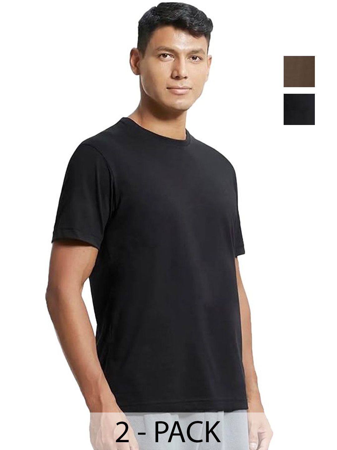 

VIXENLY Men Pack Of 2 Solid Round Neck Cotton T-shirts, Brown
