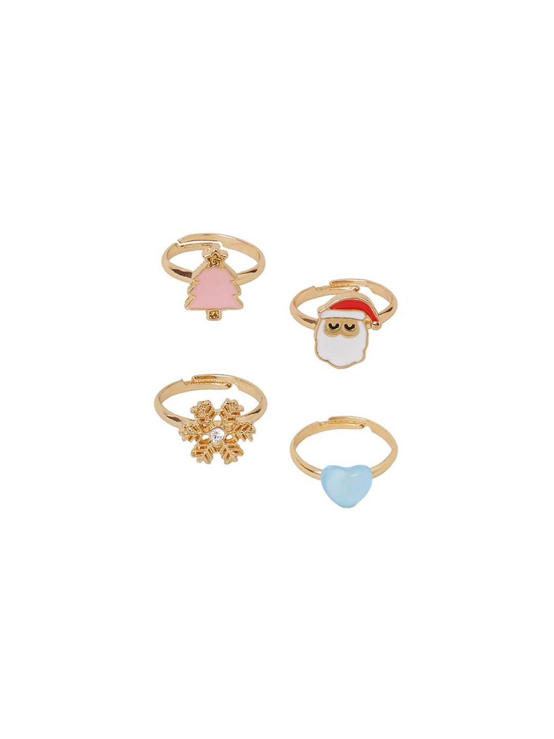 

Accessorize Girls Set Of 4 Christmas Finger Ring, Gold