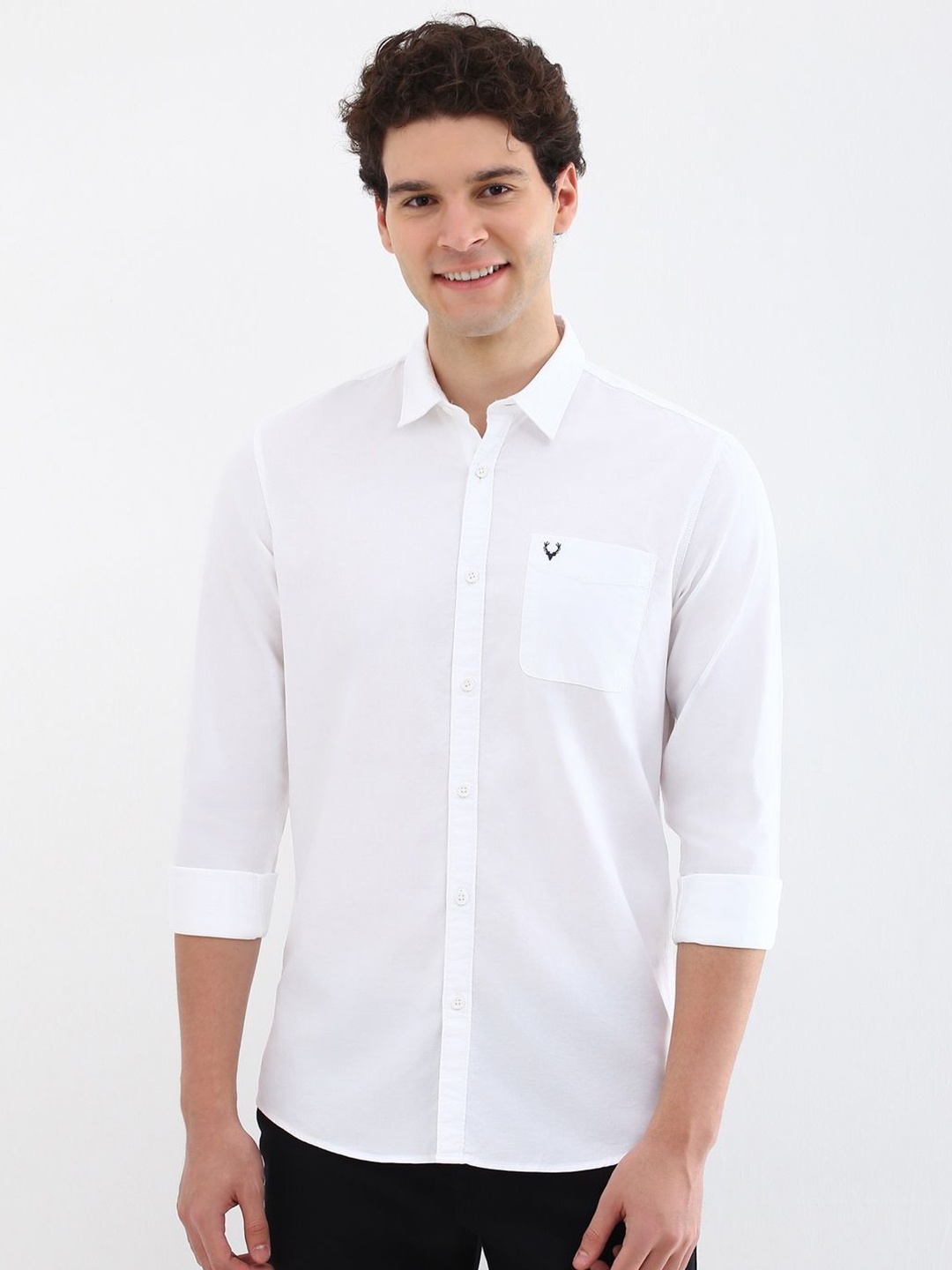 

Allen Solly Men Custom Spread Collar Solid Cotton Casual Shirt, White