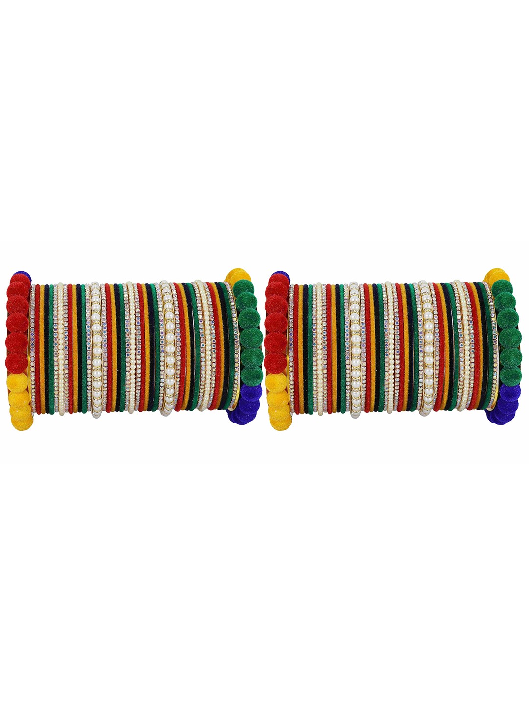 

ZULKA Set of 26 Non-Precious Metal Zircon Gemstone Latkan Bangle, Multi