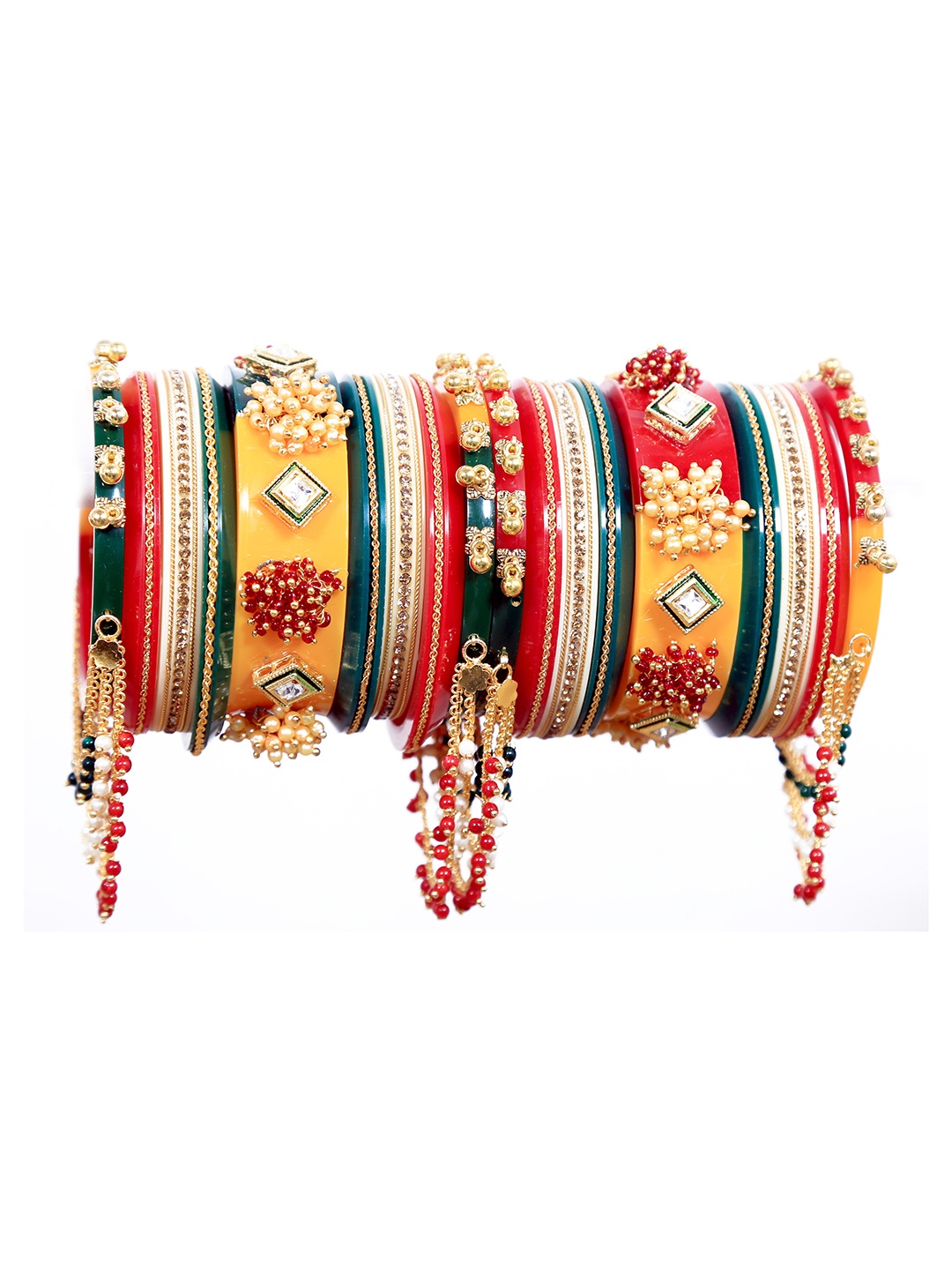

Align Set Of 2 Gold-Plated Stone Studded & Beaded Bangles